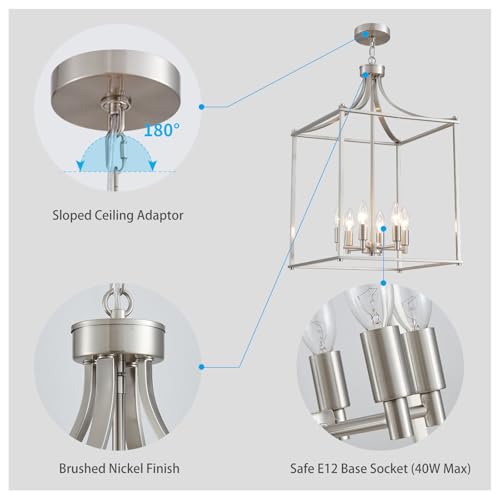 15.7" Brushed Nickel Chandeliers for Dining Room Modern Farmhouse Geometric 6 (186-Brushed Nickel)