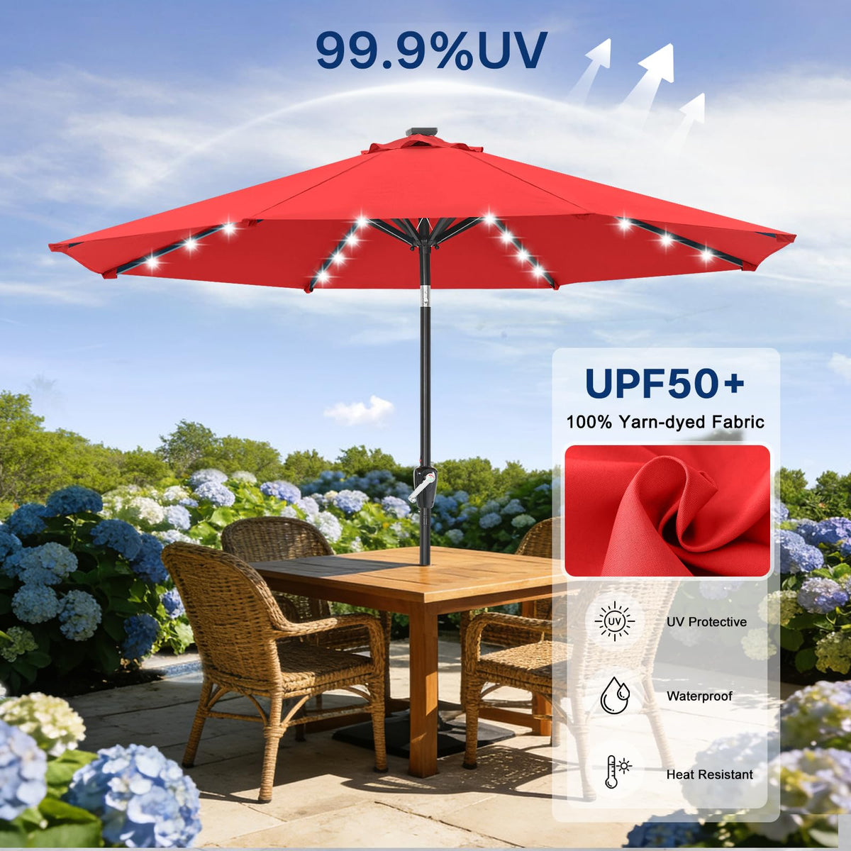 Solar Led Patio Umbrella with 32 Lights 11FT (LED Umbrella / 11ft / Red)
