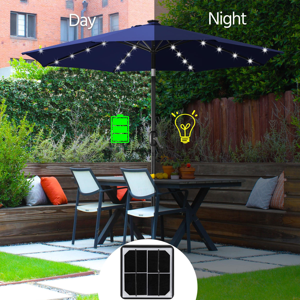 10FT Solar Patio Umbrella w (Navy Blue / 10FT)