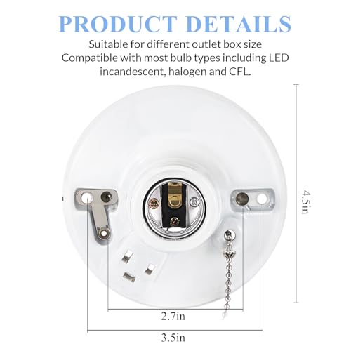 2 Pack Porcelain Light Socket with Outlet and Pull Chain (Porcelain)