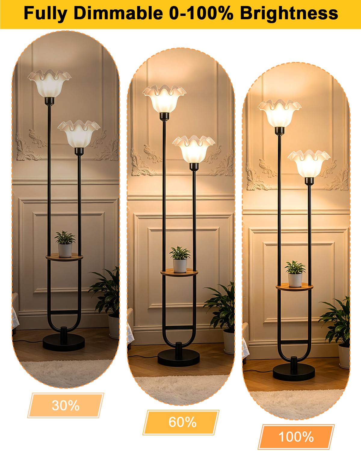 Dimmable Flower Floor Lamp for Living Room (Black-2U)