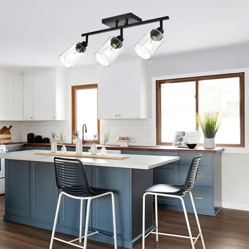 3 Light Track Lighting Kit Black Track Lighting Fixtures Bathroom Wall Sconces Ceiling Mount Kitchen Tracking Lights (Black / 3-Light)