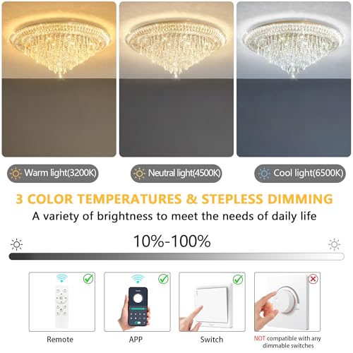 Modern LED Crystal Chandelier for Living Room Dimmable Large Ceiling Light Fixture Round Raindrop Chandeliers for Dining Room Entryway Bedroom Foyer Gold (Gold / W40")