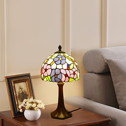 Tiffany Lamp Morning Glossy Stained Glass Table Lamp 8x8x15 Inches Flower Style Desk Reading Light Decor for Beside Bedroom Living Room Home Office (Morning Glory)
