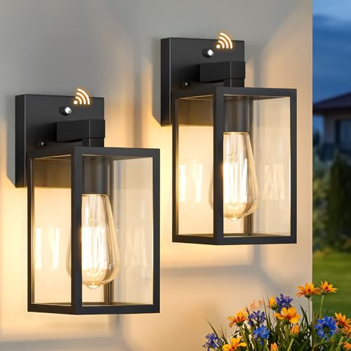2 Pack Dusk to Dawn Outdoor Wall Light Fixtures (Black)
