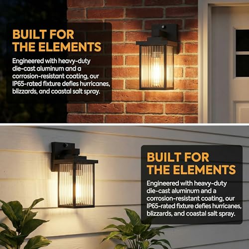2 Pack Black Dusk to Dawn Outdoor Wall Light (Black / 10.6''-2 Pack)
