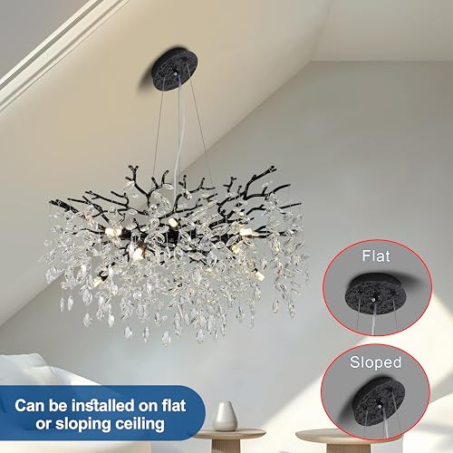 Modern Crystal Tree Branches Chandelier (Black / Round 30")