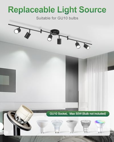 6 Ways Black Track Lighting Fixtures Ceiling Gu10 Bulb Not Included (Black / 6 Ways)