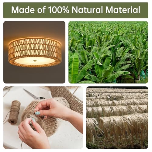 17.7" Rattan Ceiling Light Large Flush Mount Ceiling Light Brown (Brown / 17.7")