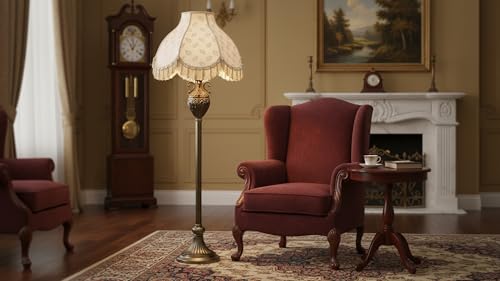 30626 Tranditional Scallop Dome Shape Spider Construction Lamp Shade in Butter Cream Jacquard Fabric (Butter Cream & 17" Wide)