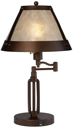 Samuel 21 1 4" High Bronze Brown Desk Lamp USB Mica Shade Swing Arm (Bronze)