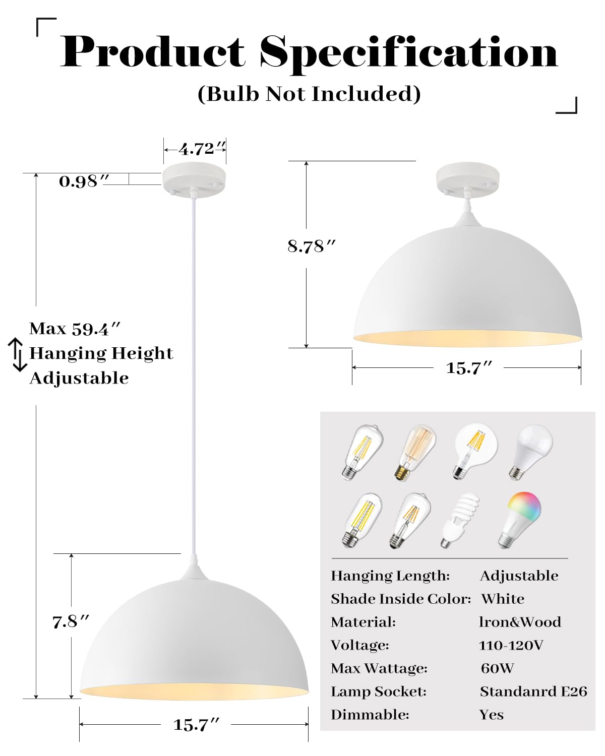 White Pendant Lights Kitchen Island (White+White / 16"x2)