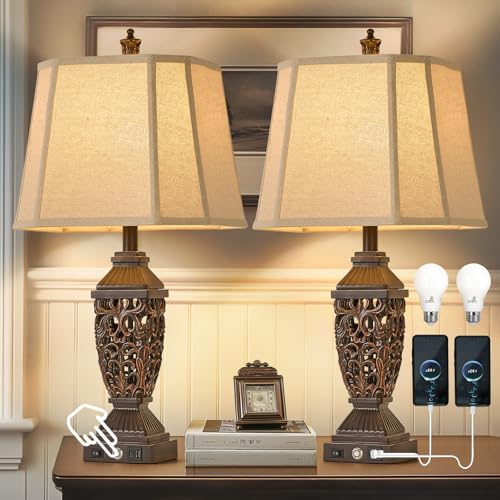 27.5" Touch Control Traditional Table Lamp Set of 2 with USB A+C (Bronze Gold-10 / 27.5")