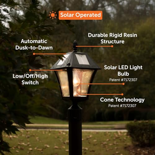 Baytown II Bulb Black Solar Outdoor Post Light (Black Traditional Design)