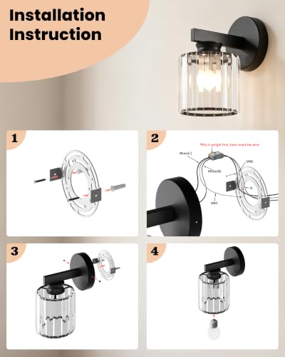 Hardwired Wall Sconces Set of Two (Black-B)