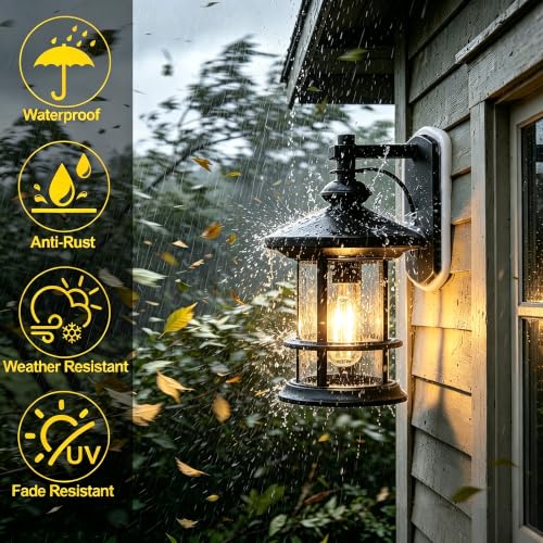 100W Max Modern Industrial Textured Black Outdoor Wall Light 1 Pack (Black / 1 Pack H10")