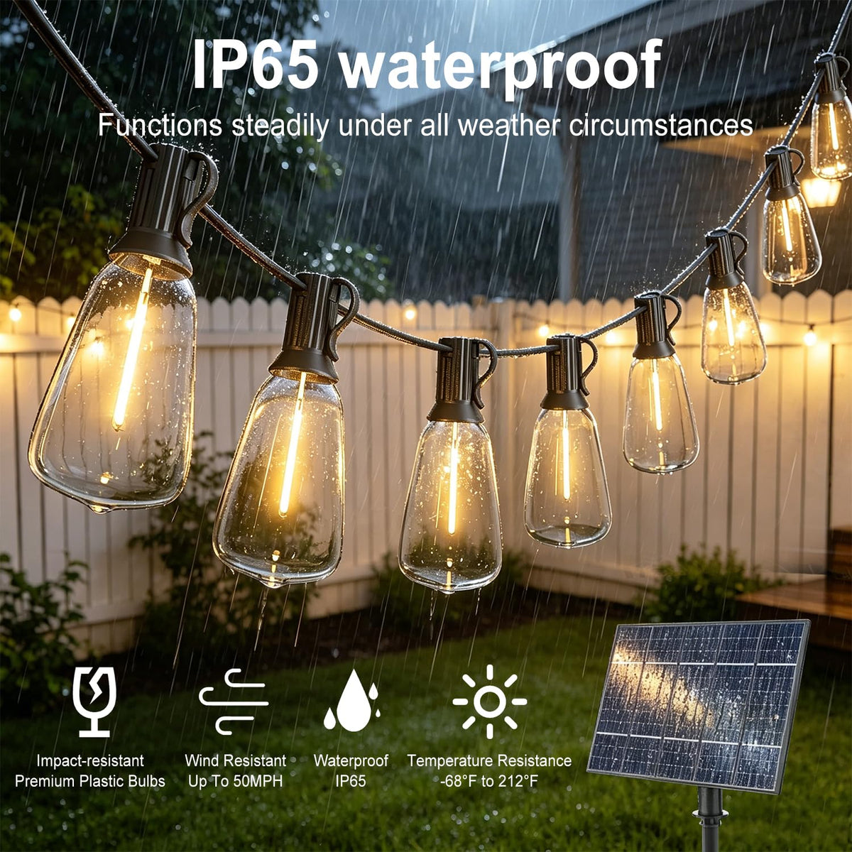 25FT Solar String Lights Outdoor with 16 LED Bulbs (ST38-Solar-Remote / Remote Solar 25FT (1ft apart))