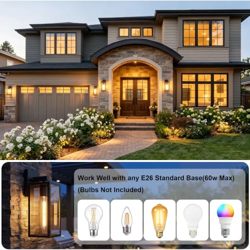 Porch Lights Outdoor Wall Light Fixture (Black-12.4in 2PCS / Non Dusk to Dawn)
