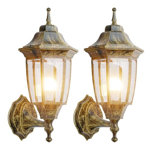 Outdoor Front Porch Light with Bulb (Gold / Non Sensor-Aluminum)