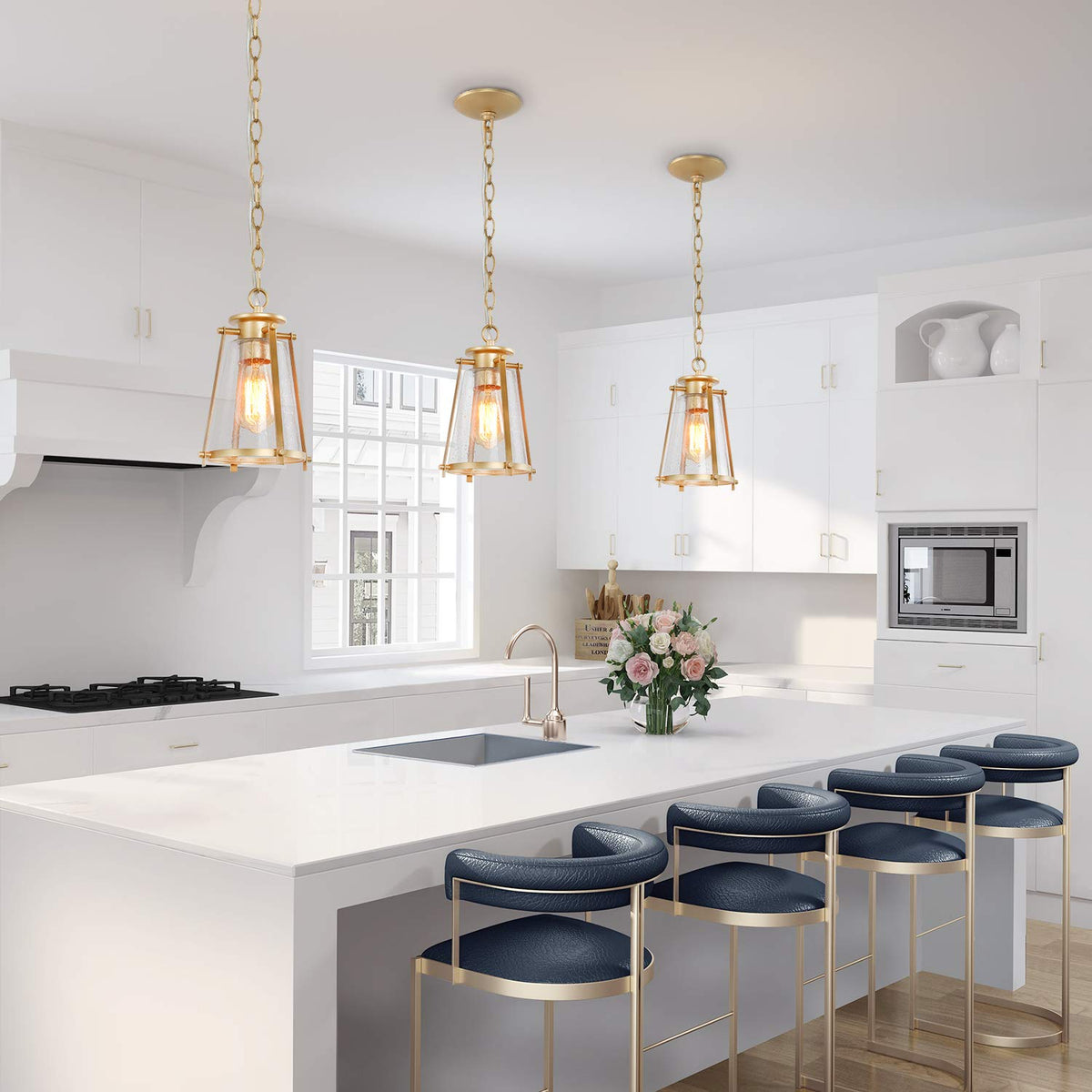 Gold Pendant Lighting for Kitchen Island (7.5" L x 7.5" W x 11" H / Gold)
