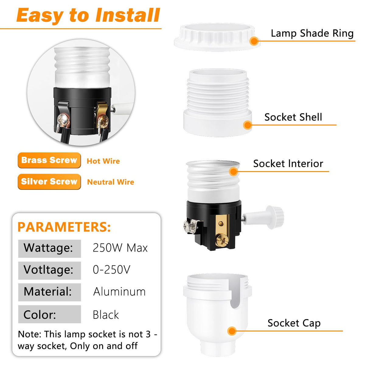 UL Listed E26 Light Socket (White)