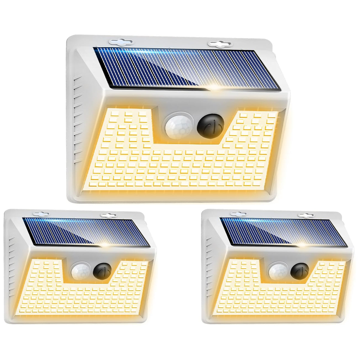 Solar Lights Outdoor Motion Sensor Waterproof (3 Pack / White Frame-Warm)
