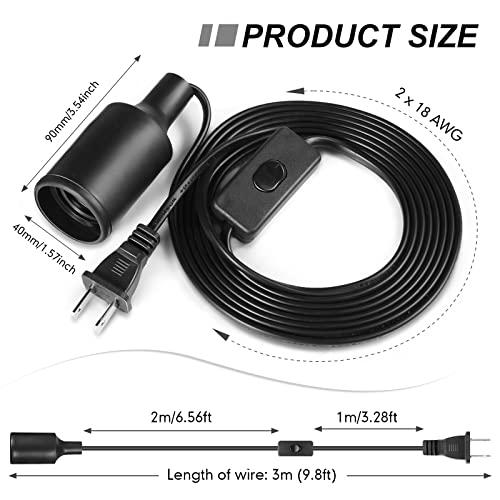 10 Pack Pendant Light Cord with Switch for E26 E27 (9.8 Feet)