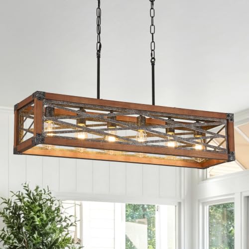 Farmhouse Kitchen Island Lighting Wood Rectangle Chandelier