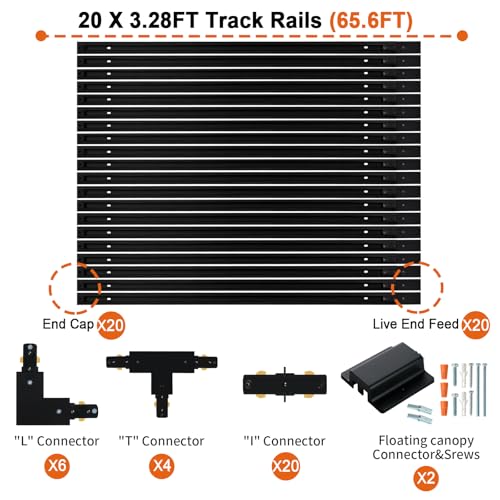 65.6FT H Track Lighting Rail Kit (Black / 65.6FT)