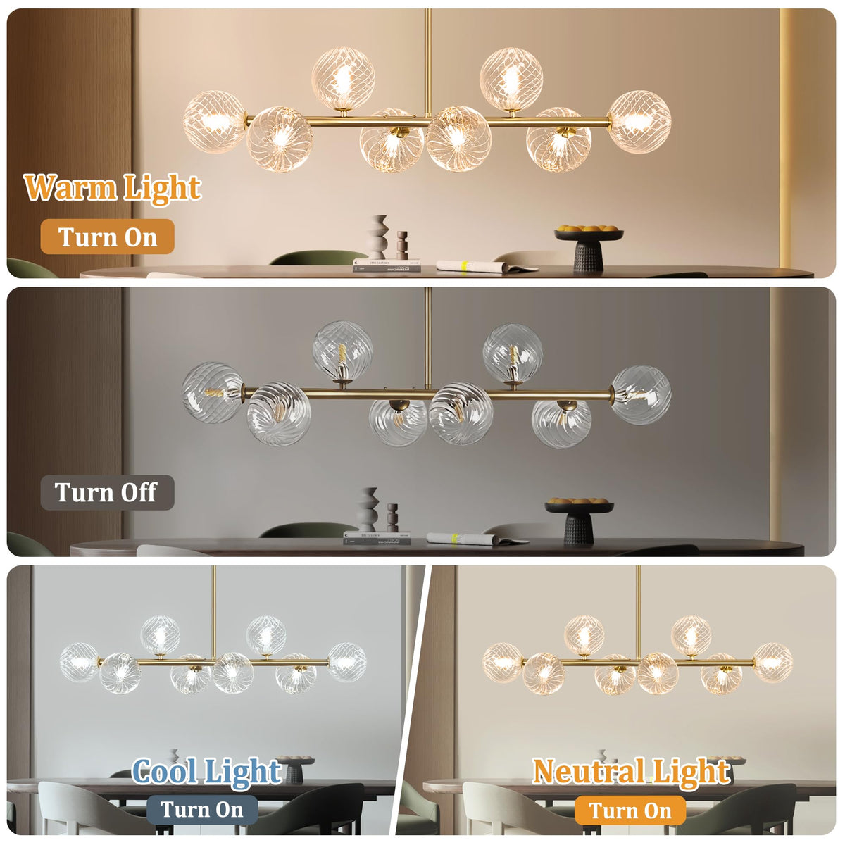Modern 8 Light Linear Chandelier Gold Sputnik Dining Room Light Fixture (Gold and Clear / 8 Light)