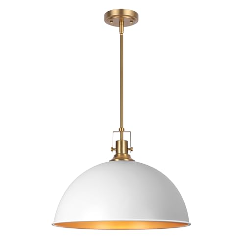 17.7 in Large Dome Pendant Light (White and Gold / 17.7 Inch)