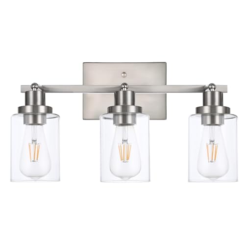 3 Light Track Lighting Kit Brushed Nickel Kitchen Track Lighting Fixtures Ceiling Mount Bathroom Vanity Wall Scones Light Fixture with Clear Glass (Brushed Nickel / 3-Light)