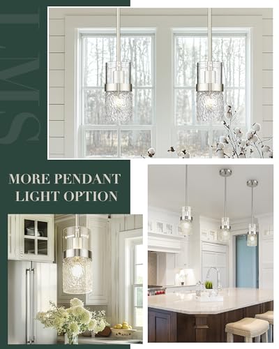 Brushed Nickel Pendant Lights Kitchen Island 2 Pack (Silver -Hammered Glass / 3.5" Hammered Glass, 2-Pack)