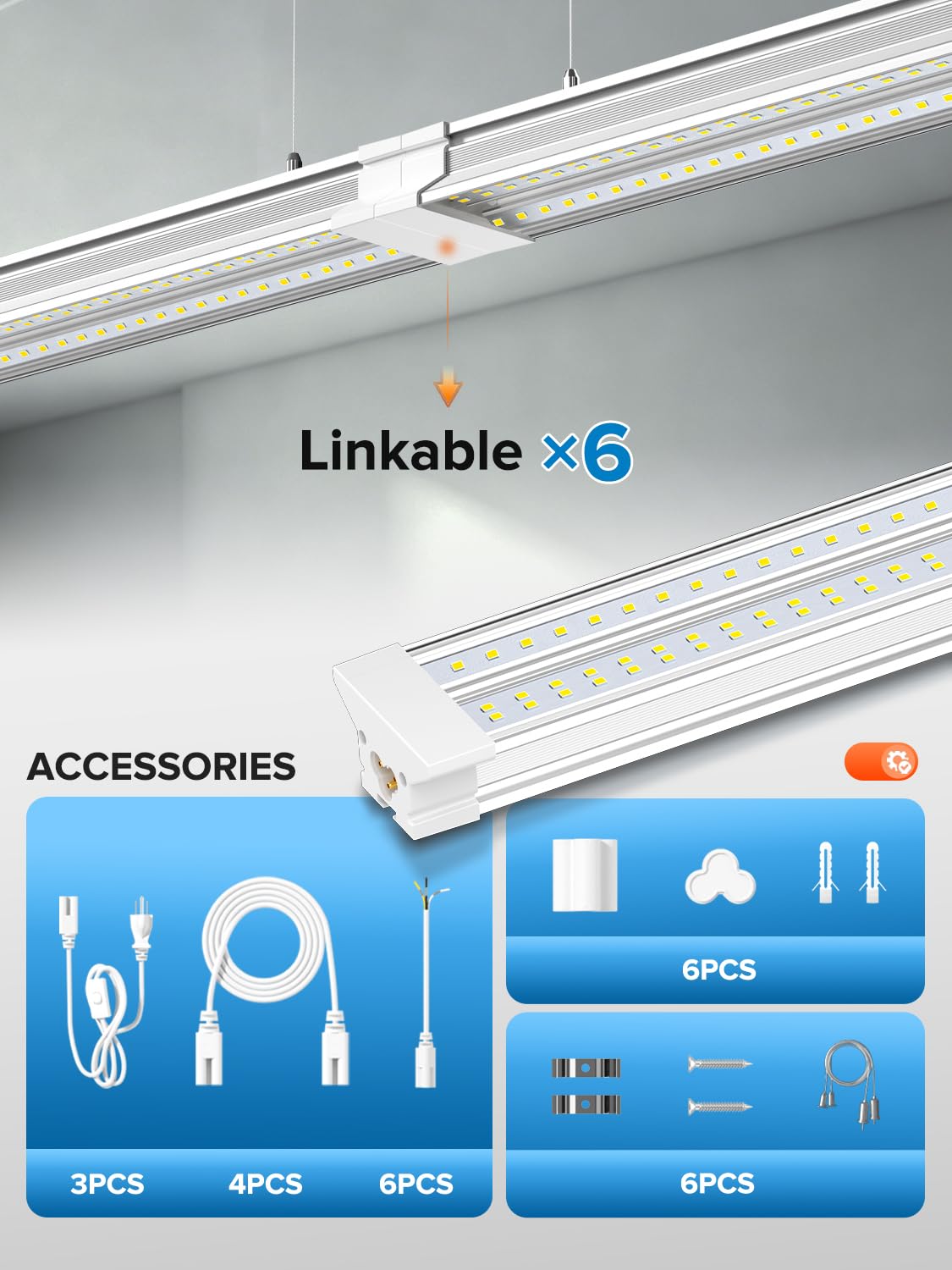 Industrial Grade 120W 20000LM 8FT LED Shop Lights 6 Pack (8FT-120W-6PACK)