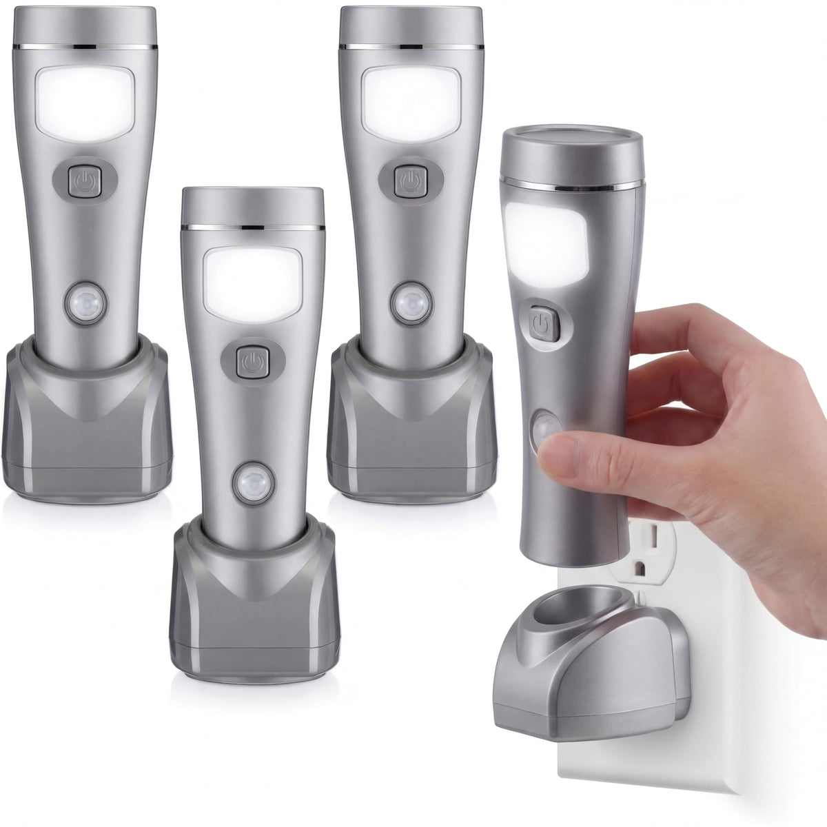 3 Pack 4 in 1 LED Emergency Lights for Home Power Failure (Silver)