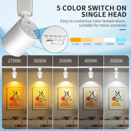 2-Set 5-Color 6-Light LED Track Lighting Kit with 6.6FT H Type Track Lighting Rail, Dimmable Track Lights with Floating Canopy, Ceiling Spot Light Flicker Free, CRI90+, 36° Beam 10W 800lm, White