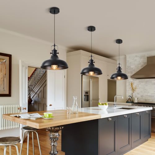 Matte Black Dome Pendant Lights 3 Pack (Black+Black / 11.4in -3 Packs)