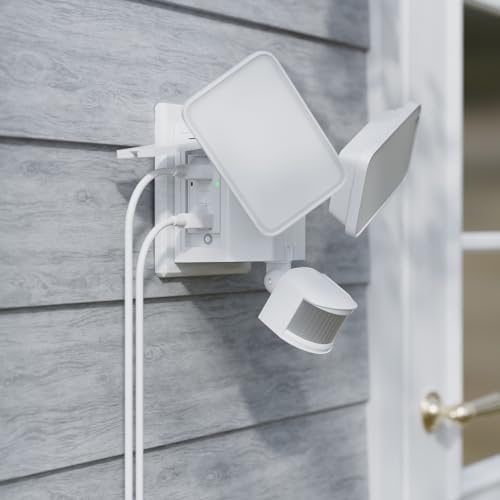 LED Security Light with GFCI Outlets Flood Lights 5000K White (White)