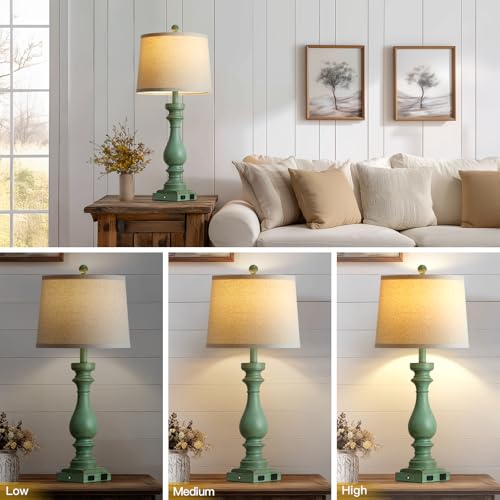 29" Tall Vintage Table Lamps Set of 2 (Green)