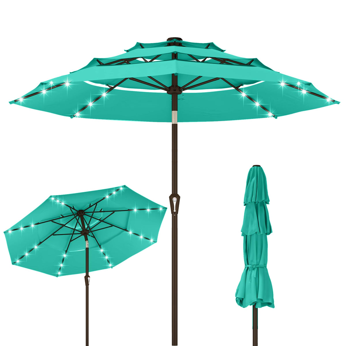 10ft 3 Tier Patio Umbrella with Solar Lights (Tiffany blue / 10 FT)