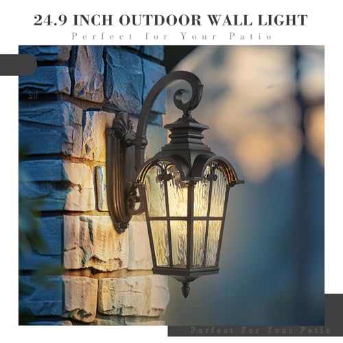 Porch Outdoor Wall Lantern (Black - Water Ripple Glass / 24.9 Inch - No Function)