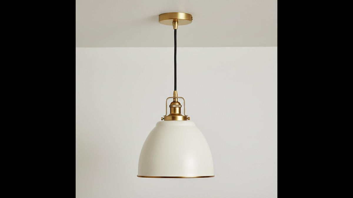 21601-61,Replacement Metal Shade for Pendant Light,Off-White,7-7/8"W x 5-3/4"H,Center Hole 1-5/8" (Off White with White inside)