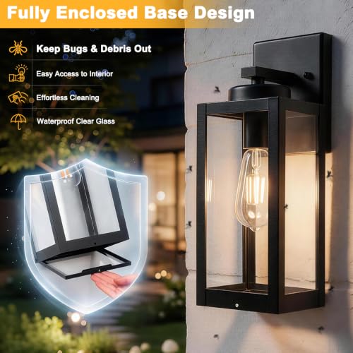 13" Outdoor Wall Light Fixtures with Enclosed Bottom (2 Packs-13IN / Black (No Sensor))