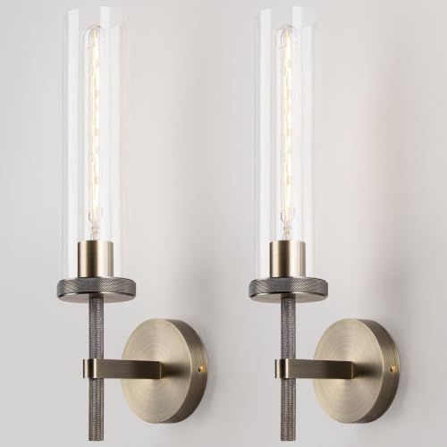 19.5" Knurled Bronze Wall Sconces Set of 2 (Clear Glass / 19.5″-Bronze)