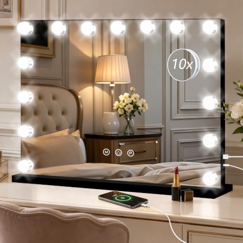 Vanity Mirror with Lights (Black / 23"L x 18"W)