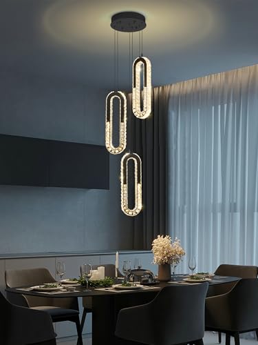Modern Crystal Chandeliers LED Pendant Lighting Ring Black Flush Mount Ceiling Lights Fixture Mini Chandeliers for Dining Room Kitchen Island Hallway (Black / 3 Rings (New))
