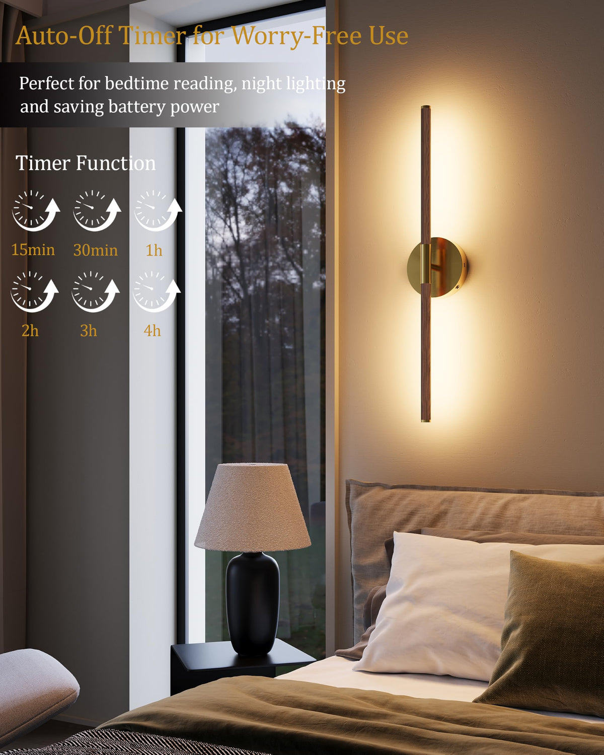 36" Battery Operated Wall Sconce Set of 2 (Walnut Gold / 36 Inch (2 Pack))