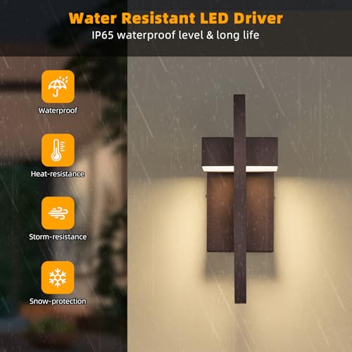 Modern Outdoor Wall Lights Brown Exterior Lighting Fixtures (Brown - No Sensor / 13.7inch - 2 Pack)