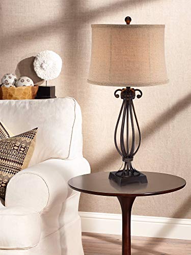 32" Large Table Lamp Taos Scroll Metal Iron Bronze Brown