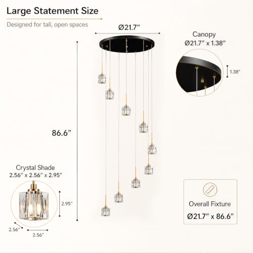 9 Light Modern Crystal Chandelier (Black+gold(9lights）)